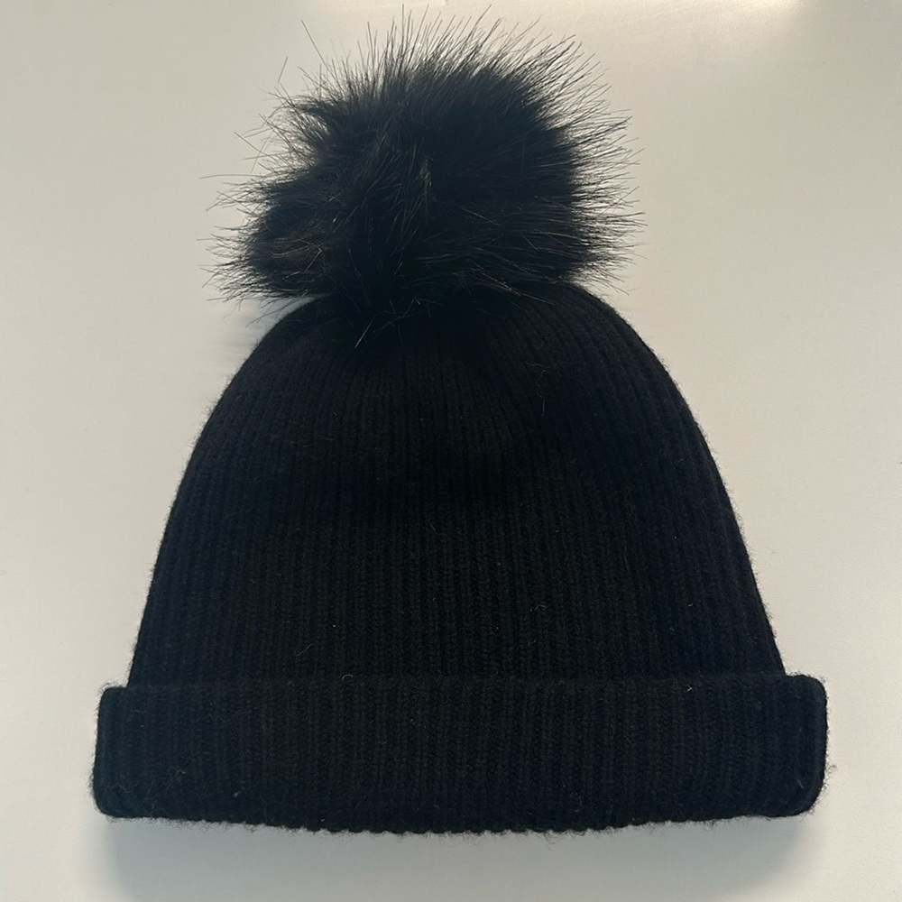 Eugenia Kim Black Beanie Faux Fur Pom